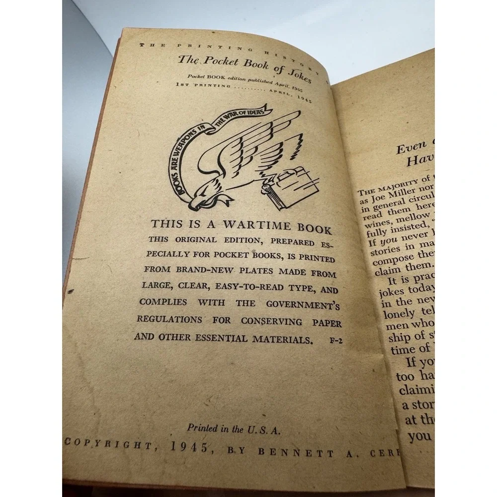 Pocket Book of Jokes by Bennett Cerf - 1st Edition, Paperback, April 1945